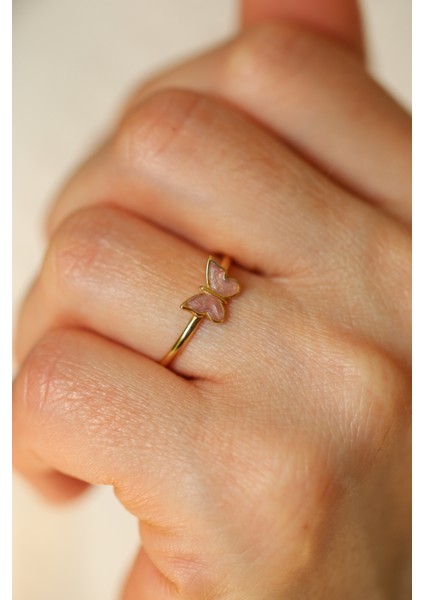 14 Ayar Altın Pembe Kelebek Yüzük fiyatları