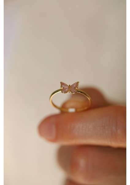 14 Ayar Altın Pembe Kelebek Yüzük modelleri