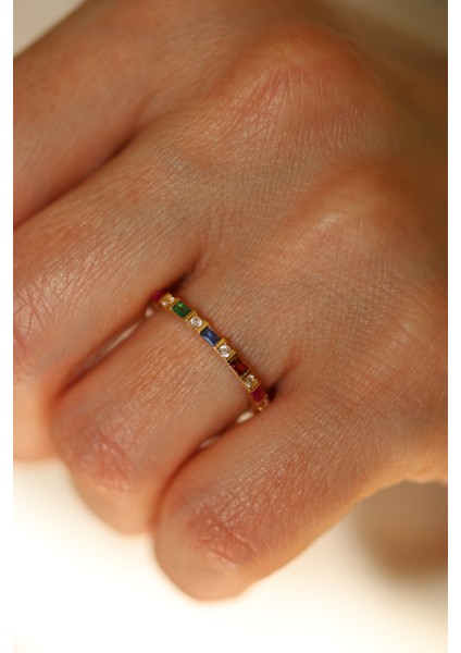 14 Ayar Altın Renkli Taş Sıralı Yarımtur Yüzük modelleri