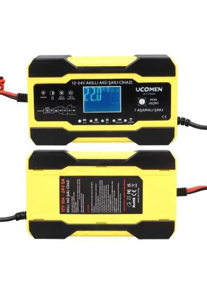 12/24 Volt 10 Amper LED Göstergeli 7 Aşamalı Akü Şarj Cihazı (UC-C121001A Sarı) fiyatları