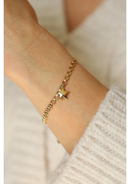 14 Ayar Altın Yıldız Sallantılı Doch Bileklik