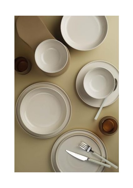 Porselen Fit-C 12 Parça 4 Kişilik Stackable Yemek Takımı - Krem