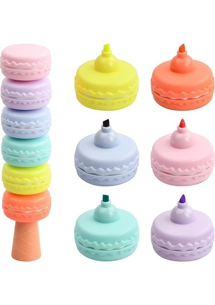 Design Fosforlu Pastel Renkli Sanatsal Marker Kalem Seti - 6 Çeşit Renk (Makaron Şekil Fosforlu Kalem)