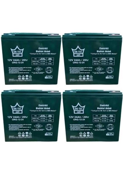 12V 24AH Elektrikli Motosiklet ve Elektrikli Bisiklet Aküsü 4'lü Set Jel Akü