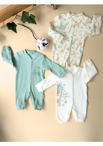 Safari Pamuklu 3'lü Bebek Tulum Set