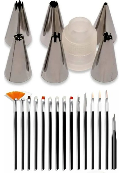 Rus Duyu Seti 7 Adet ve Pasta Fırça Seti 15LI Krema Torbası Ucu Krema Şeker Hamuru Kek Fırça Seti