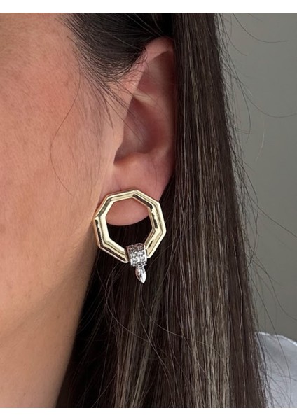 Melis Modeli Çokgen Taşlı Küpe modelleri