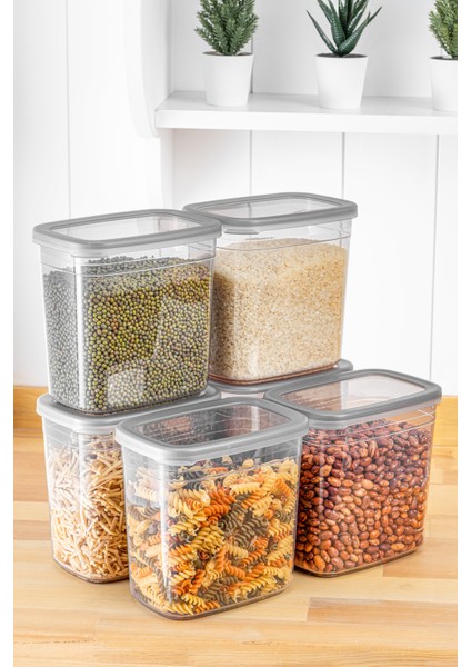 Practical 6'lı 2000 ml Dikdörtgen Erzak ve Bakliyat Saklama Kabı Seti (Etiket Hediyeli)