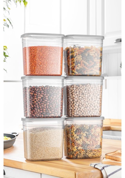 Practical 6'lı 2000 ml Dikdörtgen Erzak ve Bakliyat Saklama Kabı Seti (Etiket Hediyeli)