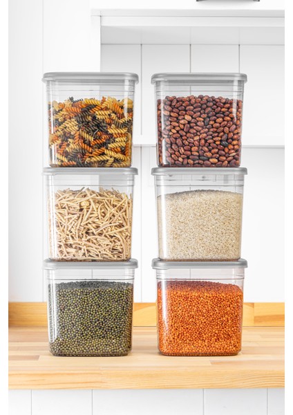 Practical 6'lı 2000 ml Dikdörtgen Erzak ve Bakliyat Saklama Kabı Seti (Etiket Hediyeli)