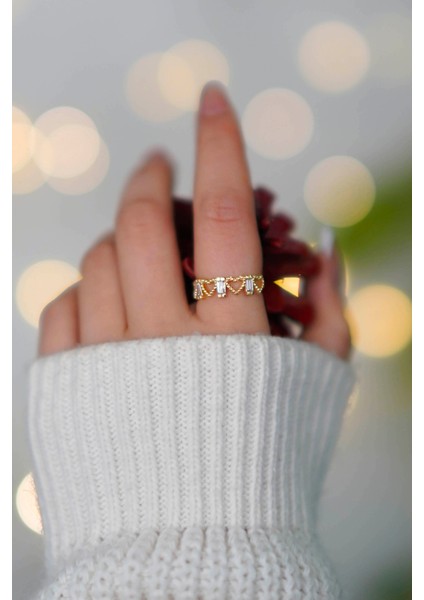 Zarif Kalp Model Ayarlanabilir Gold Kadın Yüzük