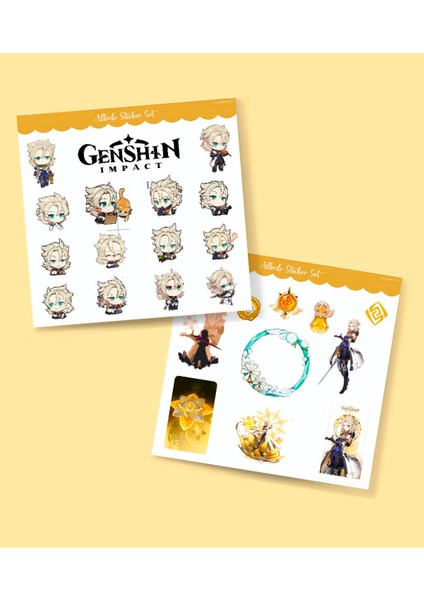 Genshin-Albedo 2 Li Sticker Set Parlak Kağıt-Monstat-Genshin Impact-Oyun Süsleme modelleri