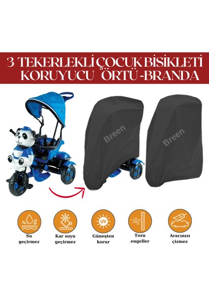 Çocuk Bisiklet Siyah Branda, 3 Tekerli Bisiklet Örtüsü, Su Geçirmez, Güneşten Korur