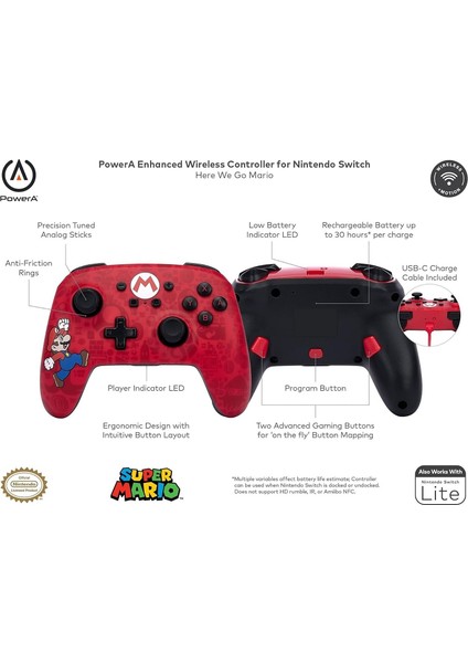 Nintendo Switch Enhanced Kablosuz Oyun Kumandası Gamepad Here We Go Mario