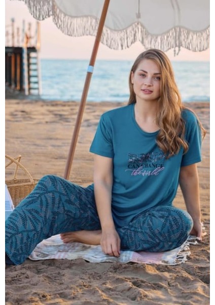 Kısa Kollu Battal Viskon Pijama Takımı 240260