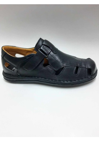 Deri Ortopedik Siyah Cırtlı 45-46 Numara Erkek Sandalet C-842263LF