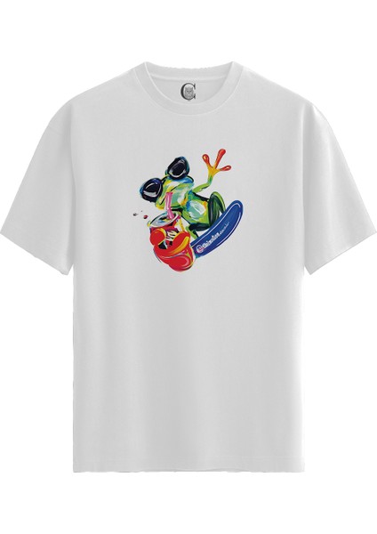 Funky Frog - %100 Pamuklu Erkek Beyaz Tişört - Premium Quality