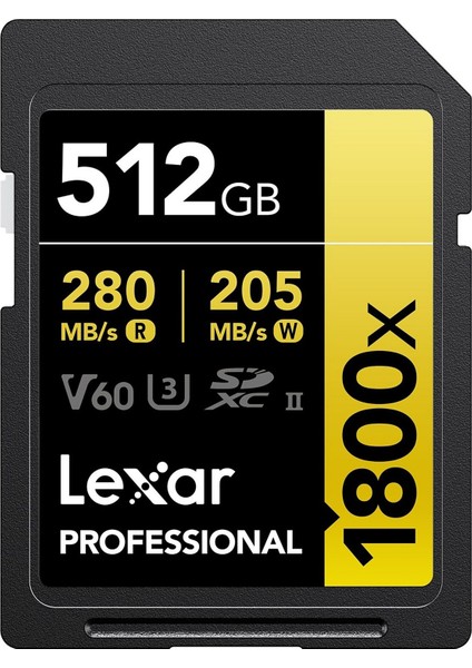 512GB LSD1800512G-BNNNG Sd Professional 1800X Sdxc Uhs-Iı Kart Up To 280MB/S Okuma 210MB/S Yazma Hafıza Kartı
