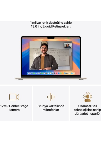 MW0Y3TUAMACBOOK Airapple M4 Işlemci (10 Çekirdek Cpu-8 Çekirdek GPU)16GB RAM256GB Ssd13.6"starlight indirimleri