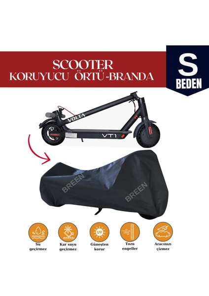 Elektrikli Scooter Brandası, S Beden, Siyah Koruyucu Örtü- Su Geçirmez