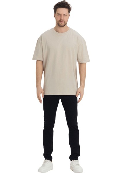 Bisiklet Yaka Basic Renkli T-Shirt Krem