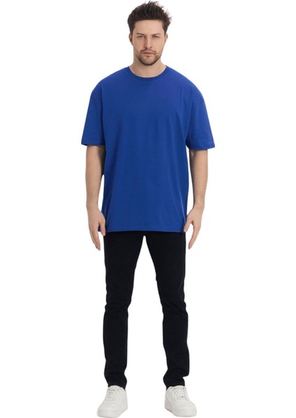 Bisiklet Yaka Basic Renkli T-Shirt Mavi