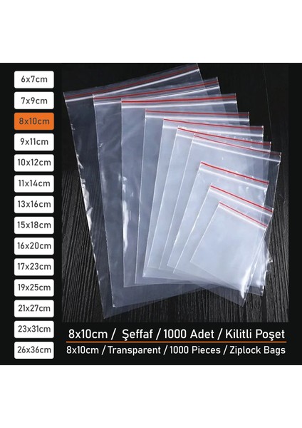 Şeffaf Kilitli Poşet Torba 8X10CM 1000 Adet.