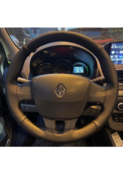 Dikişli Direksiyon Kılıfı Siyah Deri Noktalı Deri Siyah Dikişli Reno Fluence Için