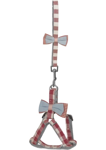 Luxury Fırsat Byr Köpek Göğüs Tasma Seti Ekose Desenli Papyonlu 1.5 Cm*35-48 cm Kırmızı Yeni 1 Adet