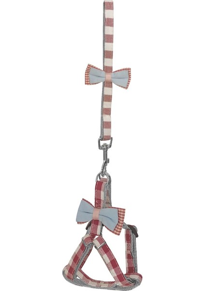 Luxury Fırsat Byr Köpek Göğüs Tasma Seti Ekose Desenli Papyonlu 1.5 Cm*35-48 cm Kırmızı Yeni 1 Adet