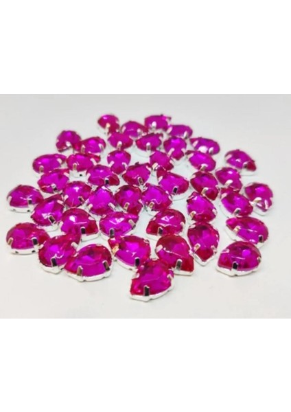 Fuşya Kasalı Dikme Damla Cam Taş 20 Adet 10x14