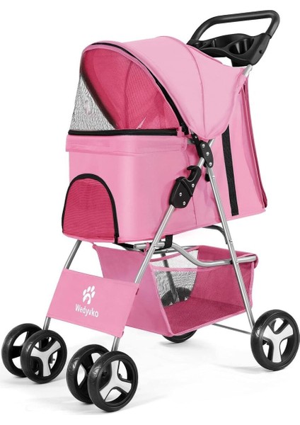 Luxury Pembe Küçük Köpek Arabası - 15 Kg'a Kadar Taşıma Kapasitesi, Katlanabilir Ultra Hafif Tasarım 1 Adet