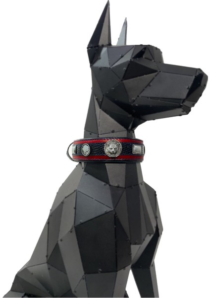 Luxury Bordo-Siyah Kaplan Başlı Deri Köpek Tasması 1 Adet