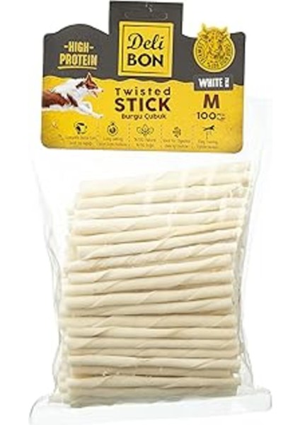 Luxury Doggie Gerçek Deriden Kalın Burgu Çubuk, THICKX100PCS., Beyaz 1 Adet