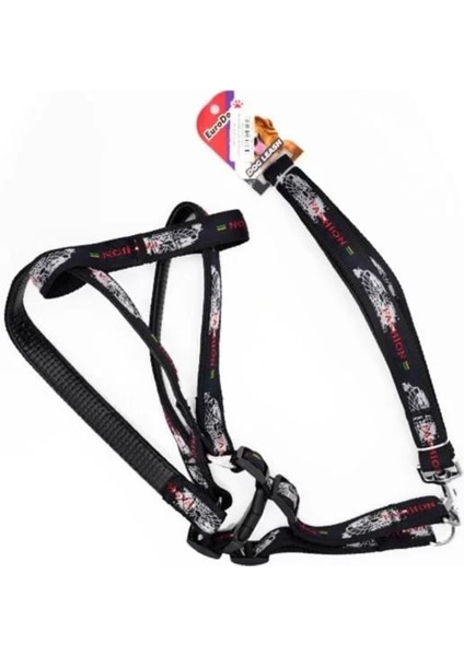 Luxury Euro Dog Köpek Uzatma Tasması ve Göğüs Tasması Takımı Siyah 26 mm 120 cm 1 Adet