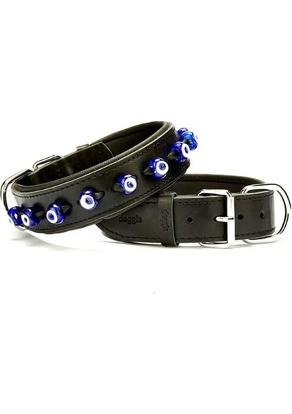 Luxury Doggie Comfort Deri Nazar Boncuklu Köpek Boyun Tasması Large Siyah 4X57-65 cm - Petshopundan 1 Adet