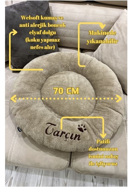 Luxury Isme Kişiye Özel Nakış Işlemeli Isimli Kedi Köpek Yatağı Welsoft Peluş Yıkanabilir 1 Adet