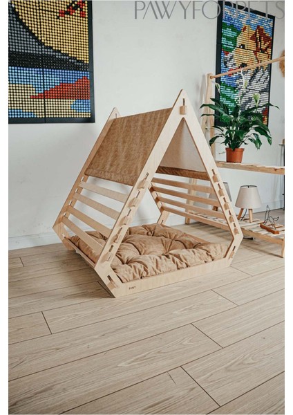 Luxury Köpek ve Kedi Evi - Ahşap - Piramit 1 Adet