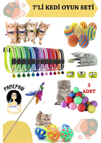 Luxury 7'li Set : Fosforlu Kedi Tasması , Sarma Top , Olta , 3'lü Mini Top , Çıngıraklı Top 1 Adet fiyatları