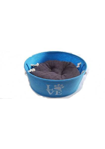 Luxury Kedi Köpek Keçe Yatak Love Mavi Yükseklik 18 cm / Genişlik 63 cm 1 Adet