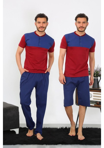 Erkek Penye 3'lü Parlamentmavi Parçalı Pijama Takımı 6823