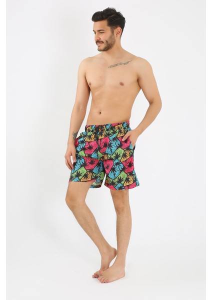Erkek Desenli Fermuar Cepli Deniz Şortu Siyah 27526