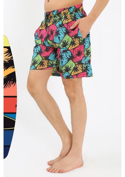 Erkek Desenli Fermuar Cepli Deniz Şortu Siyah 27526 modelleri