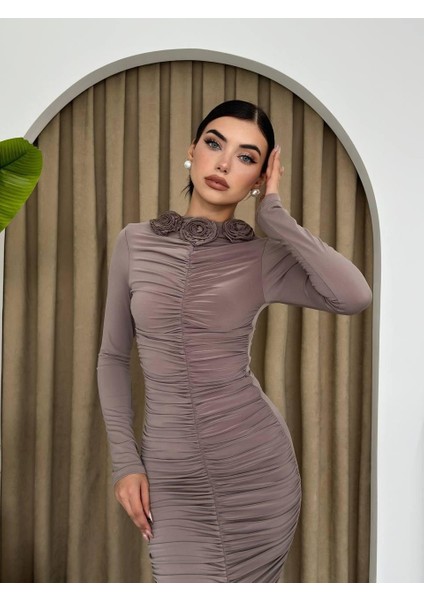 Carlis Gül Yaka Elbise