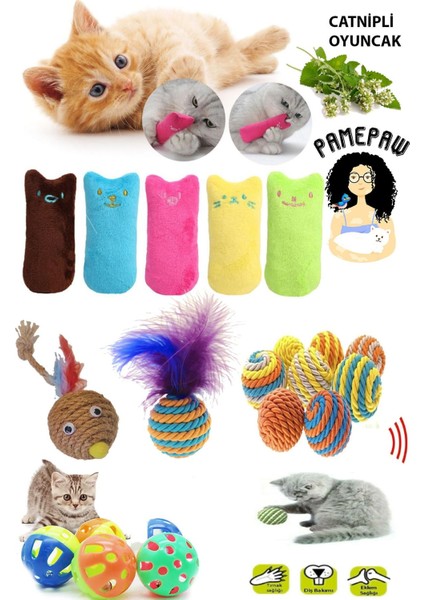 Luxury 5'li Set : Kedi Nanesi Kokulu Peluş Oyuncak , Sarma Top , Tüylü Top , Fare Top , Çıngıraklı Top 1 Adet