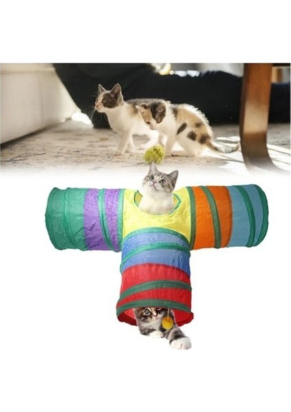 Luxury T Şeklinde Kedi Tüneli Katlanır Gökkuşağı T Şeklinde Kedi Köpek Oyun Tüneli Evcil Hayvan Oyun Tüneli 1 Adet