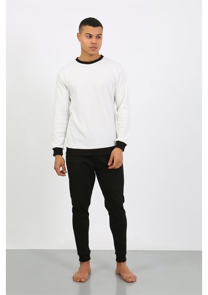 Erkek Uzun Kol Manşetli Paça Penye Pijama Takımı 6870 Beyaz modelleri
