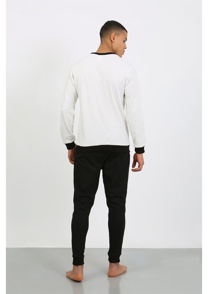 Erkek Uzun Kol Manşetli Paça Penye Pijama Takımı 6870 Beyaz indirimleri