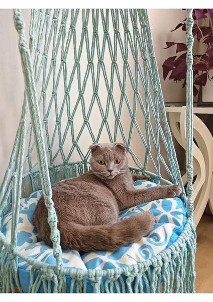 Luxury El Yapımı Duvar Makrome Kedi Hamağı,kedi Yatağı,askılı Kedı Yatağı,minderli Kedi Hamağı 1 Adet