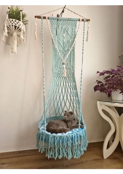 Luxury El Yapımı Duvar Makrome Kedi Hamağı,kedi Yatağı,askılı Kedı Yatağı,minderli Kedi Hamağı 1 Adet